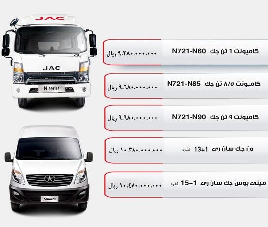 اعلام لیست قیمت جدید کامیونت و ون شرکت جک در ایران