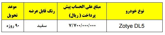 طرح فروش زوتی DL5 وارداتی (آبان 1402)