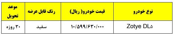 شرایط جدید فروش فوری خودرو وارداتی زوتی DL5