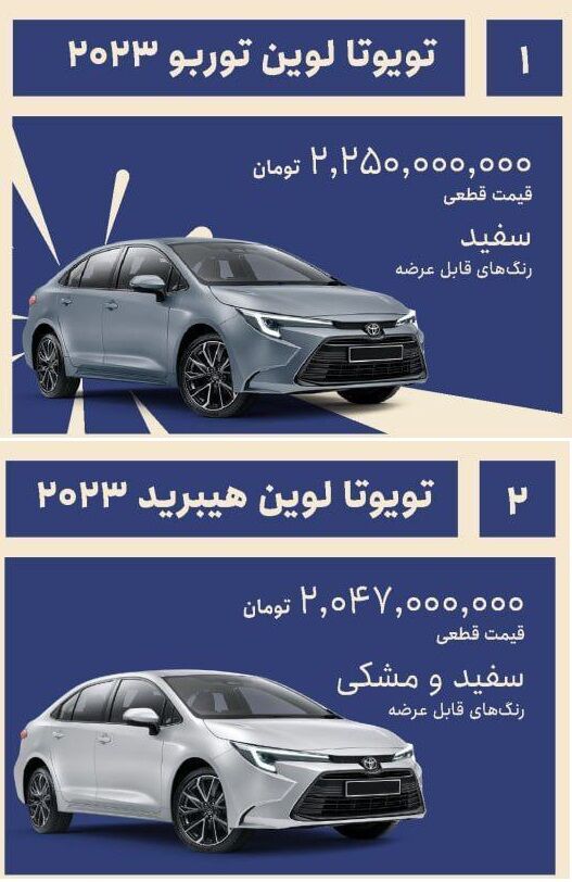 قیمت نهایی دو مدل جدید تویوتا در ایران مشخص شد