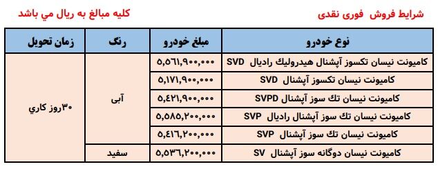 فروش نوروزی وانت نیسان تک سوز و دوگانه سوز