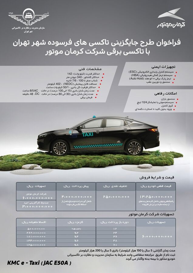 فروش اقساطی تاکسی برقی کرمان موتور 
