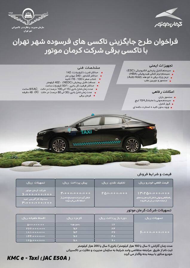 فروش اقساطی تاکسی برقی کرمان موتور