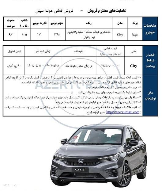 شرایط جدید فروش محصولات هوندا در ایران (مرداد 1403)