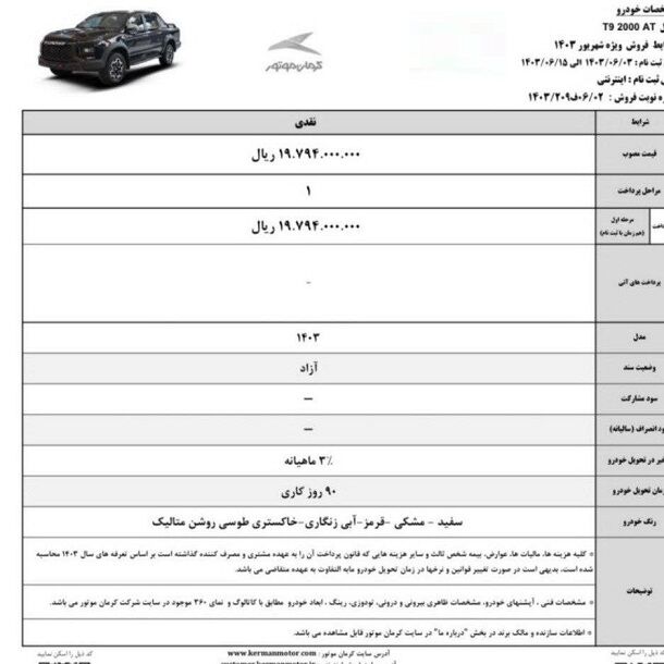 مرحله جدید ثبت نام محصولات کرمان موتور (شهریور 1403)