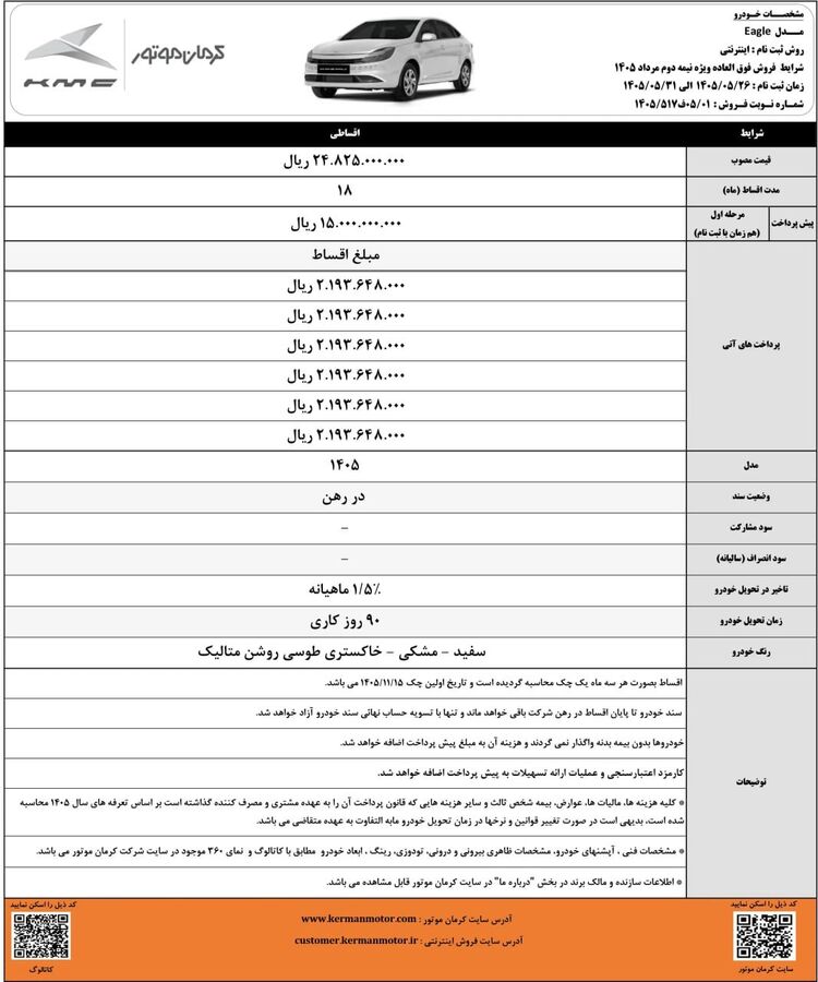 شرایط فروش اقساطی ایگل اعلام شد